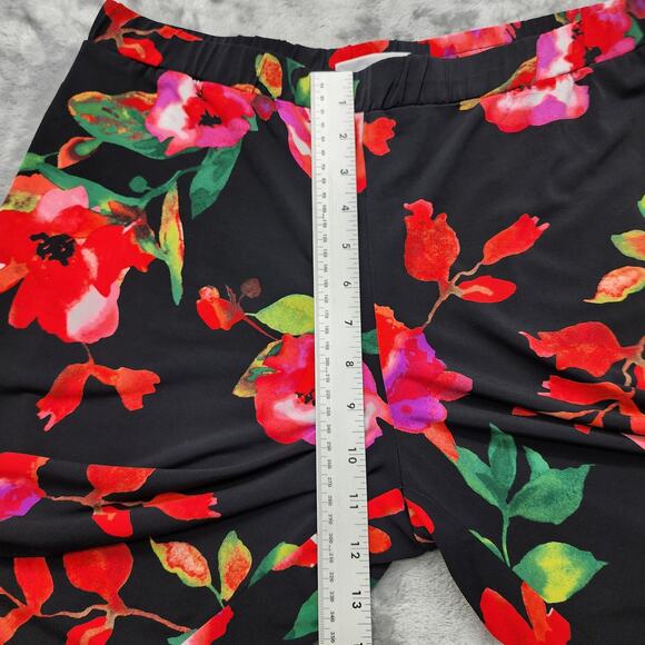 Susan Graver Pants Womens S Black Red Floral Pull On Crop Capri Wide Leg Palazzo - Picture 8 of 11